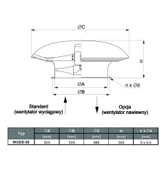 TYWENT Wentylator  dachowy przeciwwybuchowy WODE-50 D 3G/3D - 6930m3/h - FI 500mm