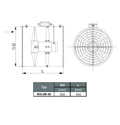 TYWENT Wentylator ścienny przemysłowy WOJM-50/6 1F - 7050m3/h - FI 500mm